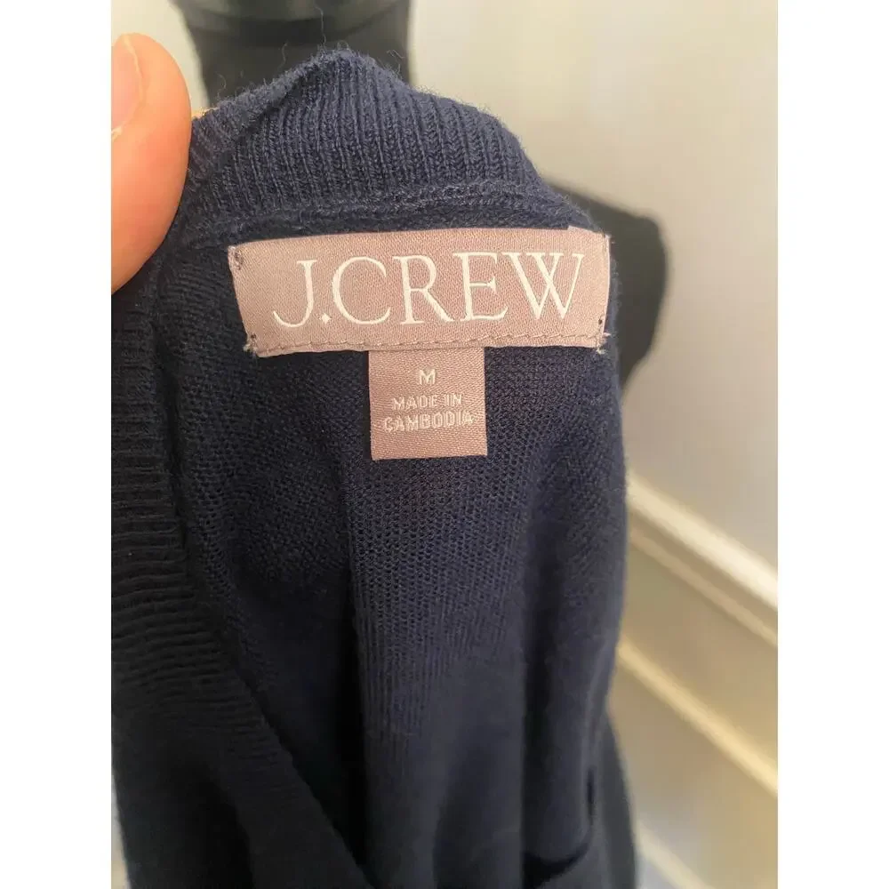 J. Crew Jackie Dark Navy Blue Button Front Cardigan Sweater Merino Wool Knit